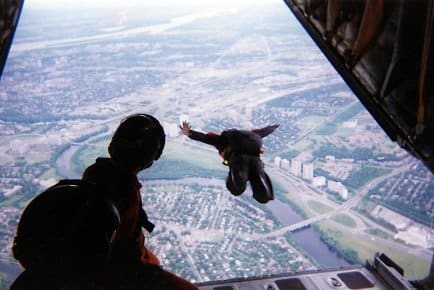 Skydiver jumping from plane